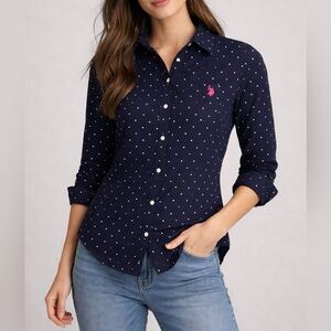 U.S. Polo Assn Navy Polka Dot Button Down Shirt Medium